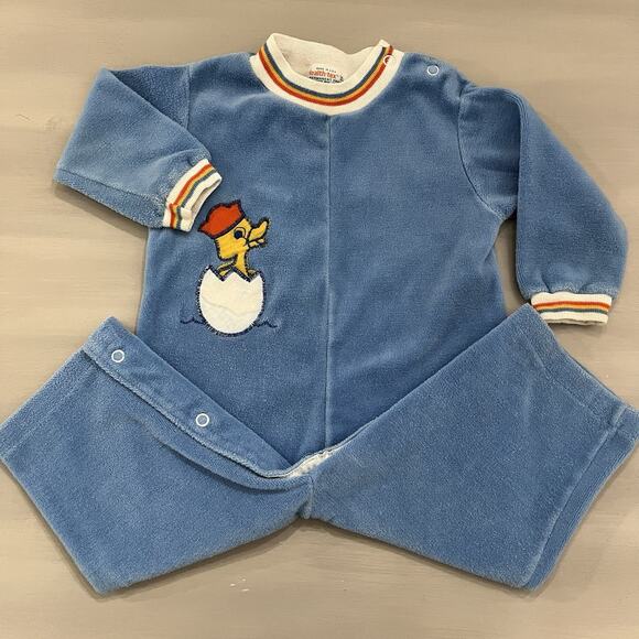 Vintage Healthtex Romper Velour Size 24 Months Duck Applique USA MCM Kids - Picture 9 of 13